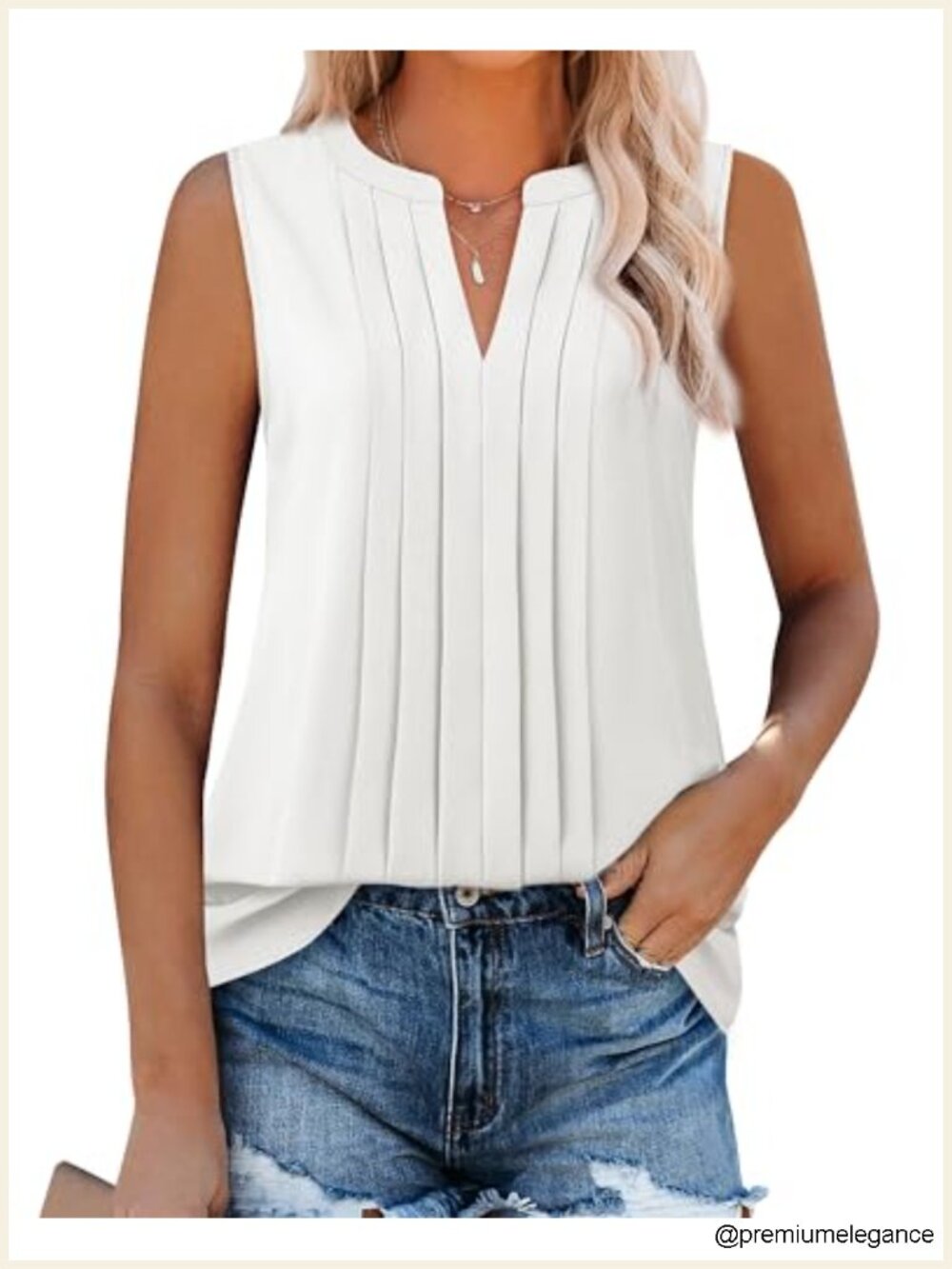 Sleeveless Chiffon V-Neck Tank Tops for Women Dressy Pleated Blouse Work